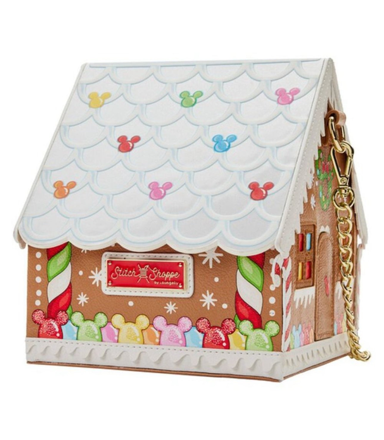 Loungefly Stitch Shoppe Minnie Mouse Gingerbread House Crossbody Bag & Pin