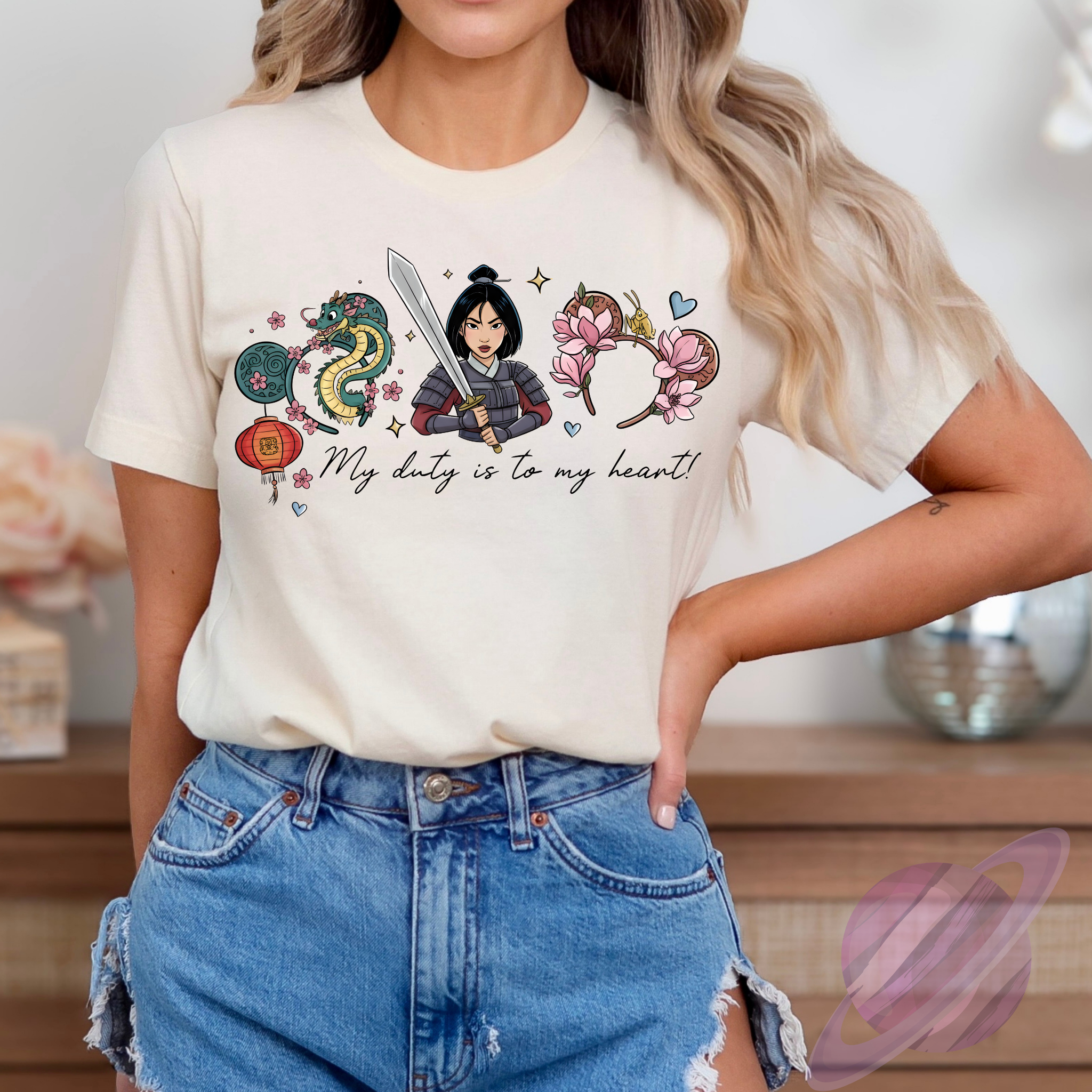 Warrior Heart Blossom Tee | Strength & Courage Aesthetic T-Shirt | Floral Dragon Lantern Top