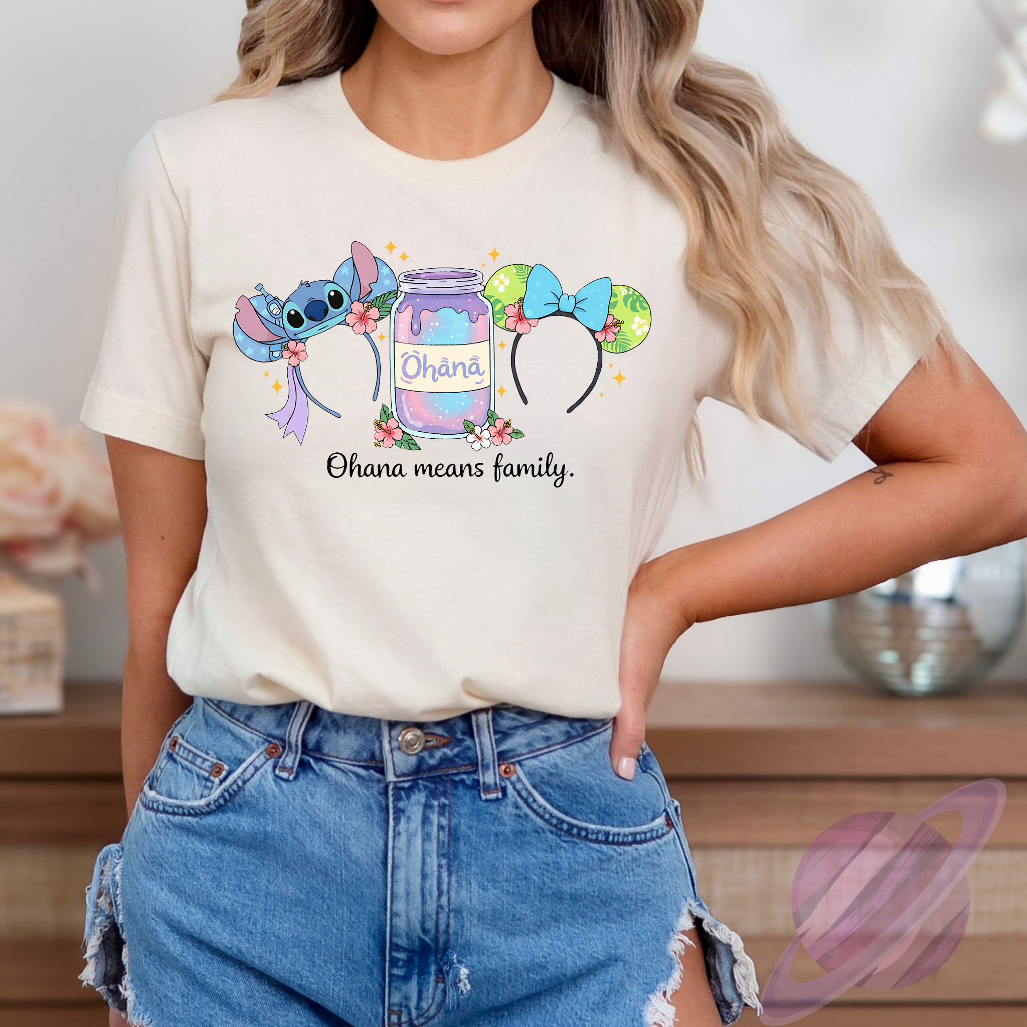 Ohana Family Tee | Cute Space-Creature & Pastel Jar Graphic Shirt