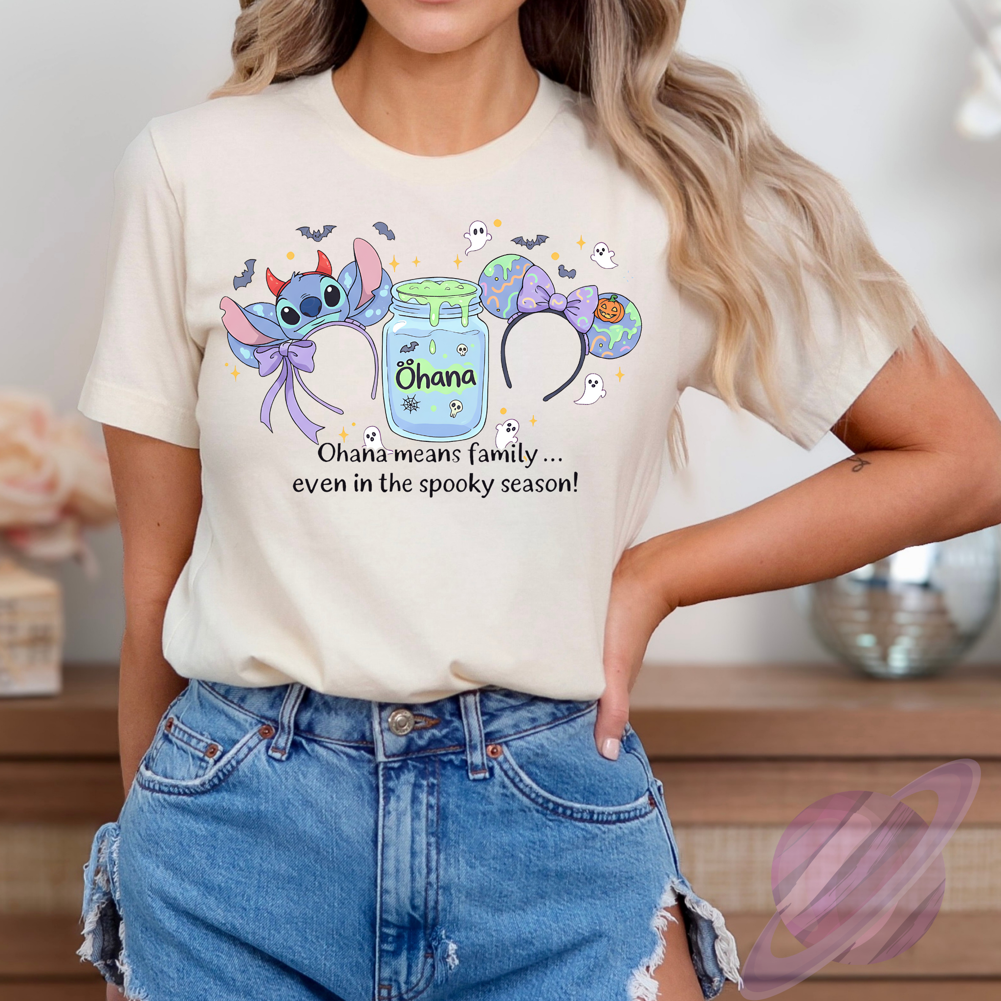 Spooky Ohana Halloween Tee | Cute Space-Creature & Pastel Ghosts Shirt